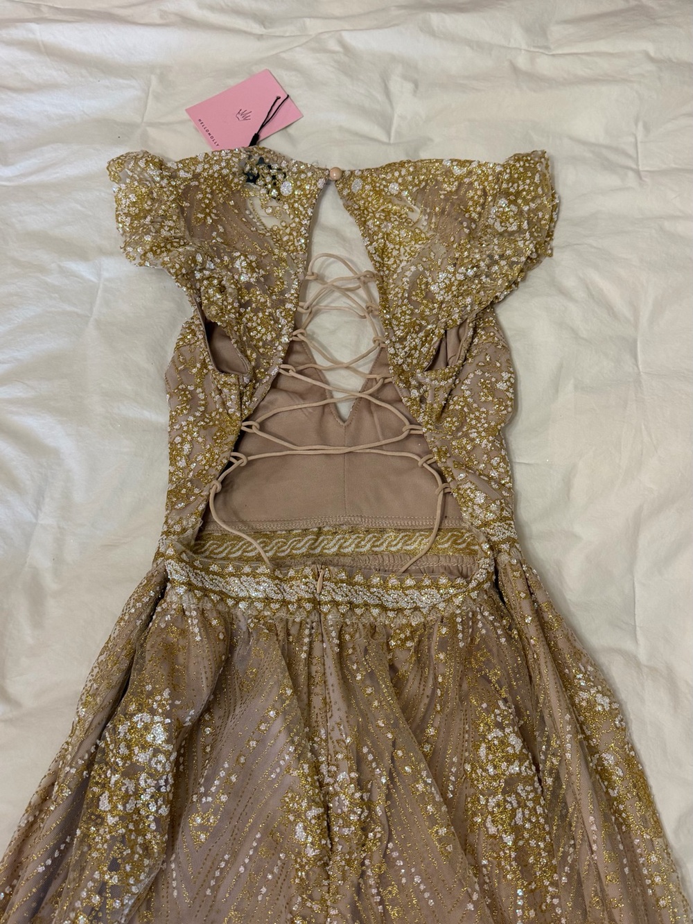 Hello Molly Blush Champagne Lace Up Maxi Gown - Picture 12 of 14